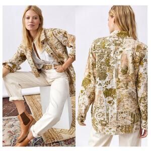 Anthropologie Denim Shirt Designer Print Jacket - New - Large